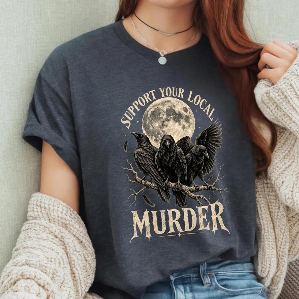 Support Your Local Murder Crows Moon Halloween T-Shirt, Bird Dark Academia